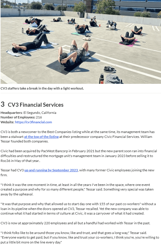 CV3 Named #3 on National Mortgage News Best Mortgage Companies List