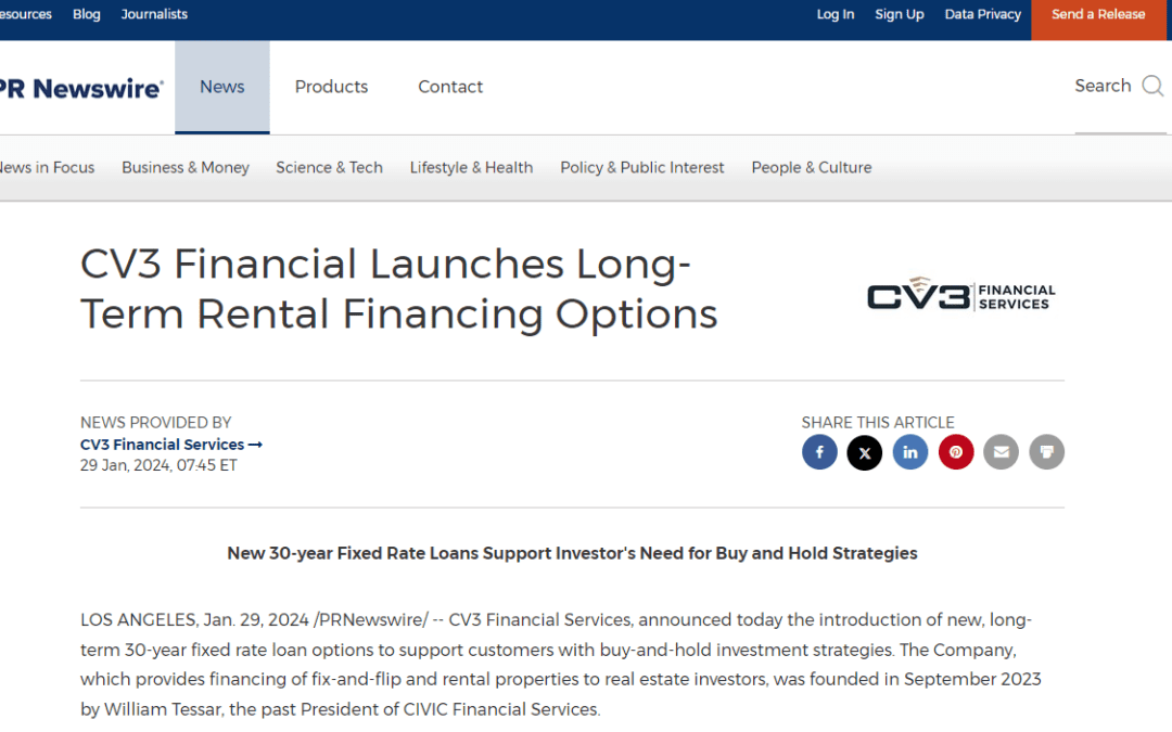 CV3 Financial Launches Long-Term Rental Financing Options